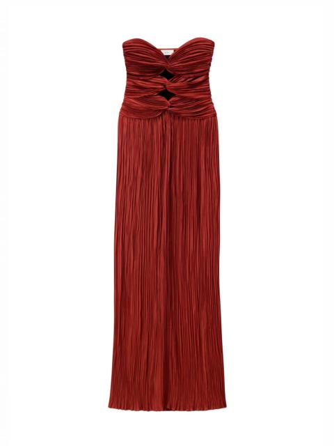 A.L.C. Brynn Strapless Pleated Satin Maxi Dress