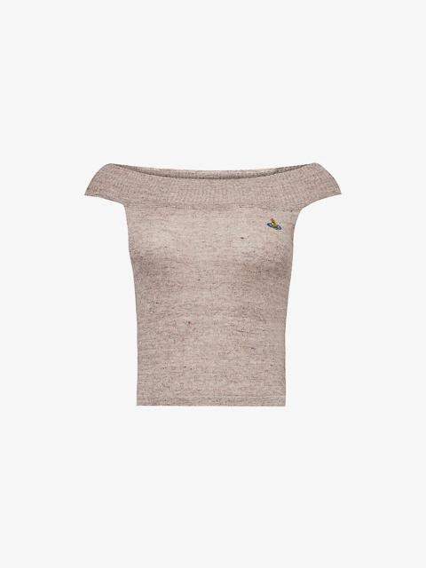 Valentina orb-embroidered linen top