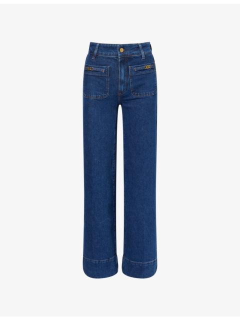 PAIGE "Sasha 34"" Wide-Leg High-Rise Stretch-Denim Jeans"