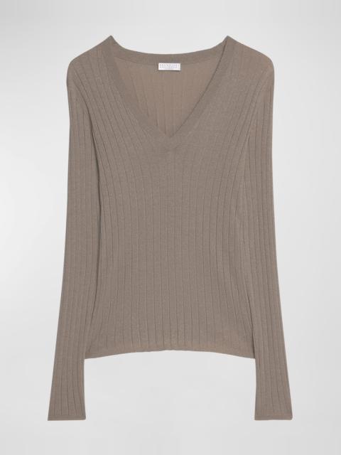 Cashmere-Blend Lurex Ribbed Knit Top