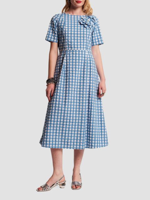 FRANCES VALENTINE Women's Michelle Floral Appliqué Gingham Midi-Dress - Blue White