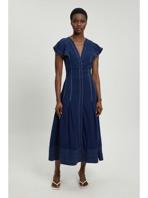 KAREN MILLEN Contrast Topstitch Seam Detail Midi Dress