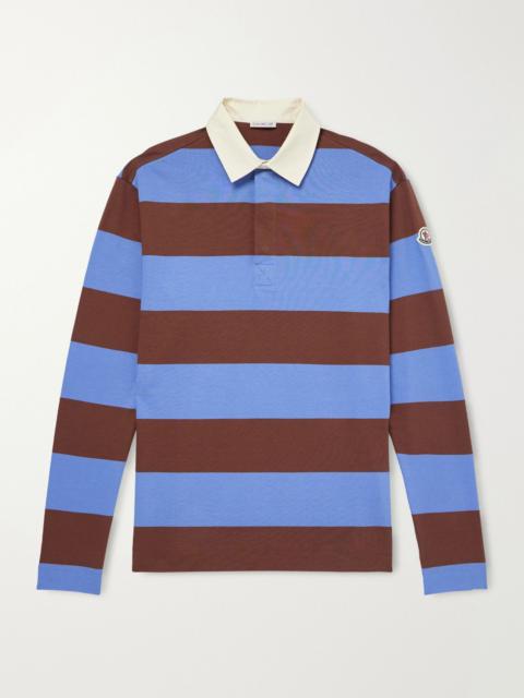 Moncler Logo-Appliquéd Striped Cotton-Jersey Polo Shirt Blue
