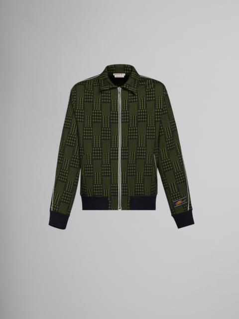 Marni GREEN JERSEY JACKET WITH CHECKS AND STRIPES