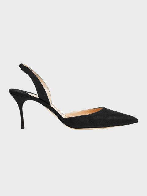 Manolo Blahnik Carolyne Suede Mid-Heel Slingback Pump
