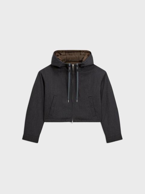 Theory Cropped Zip-Up Hoodie in Wool-Blend Twill