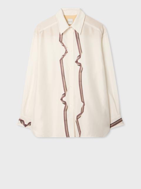 Paul Smith Women's Ecru 'Signature Stripe' Ribbon Print Oversized Silk Shirt