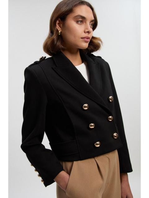 KAREN MILLEN Scuba Military Collar Button Detail Cropped Jacket
