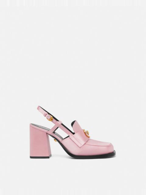 VERSACE Alia Satin Slingback Loafer Pumps 85 mm