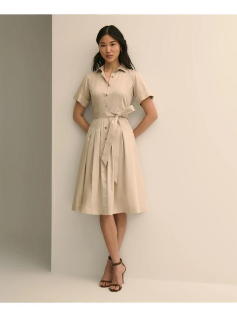 Brooks Brothers Cotton Sateen Short-Sleeve Belted Shirt Dress