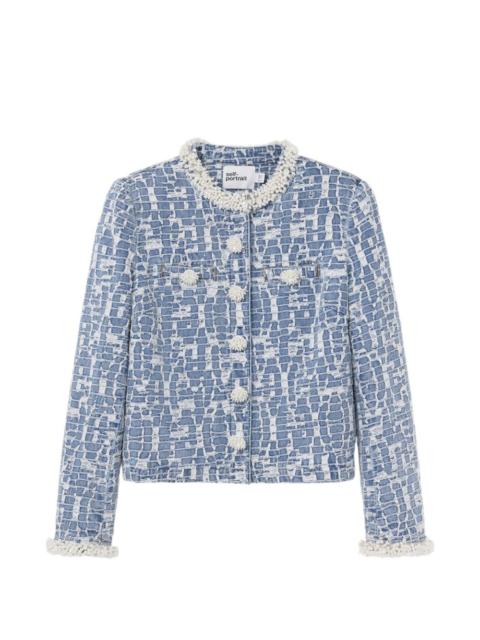 self-portrait textured-finish denim jacket