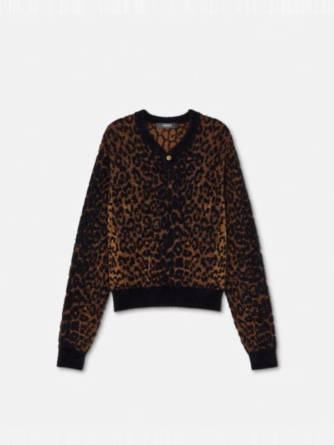 VERSACE Leopard Jacquard Chenille Knit Sweater