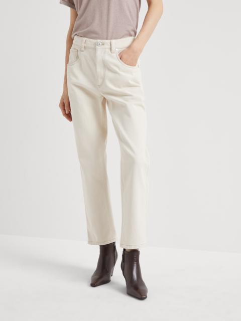 Brunello Cucinelli Stretch dyed denim straight trousers with shiny bartack