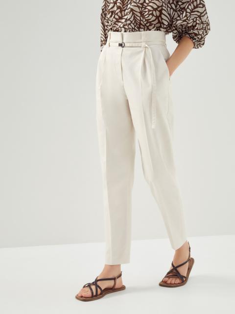 Comfort cotton twill tailored trousers with shiny belt detail
