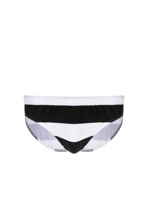 Moschino striped logo-print swim trunks
