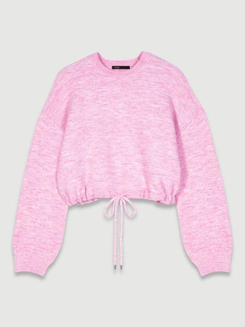 Cropped knit jumper with drawstring