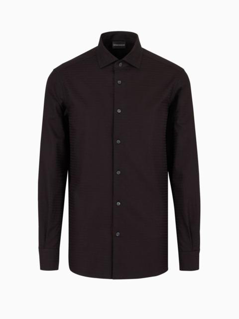 Cotton shirt with all-over jacquard logo lettering