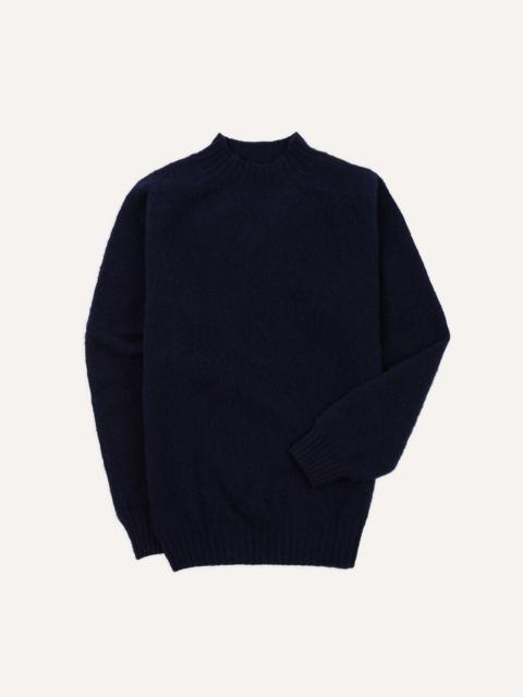 Drake's Navy Brushed Shetland Mock Neck Jumper