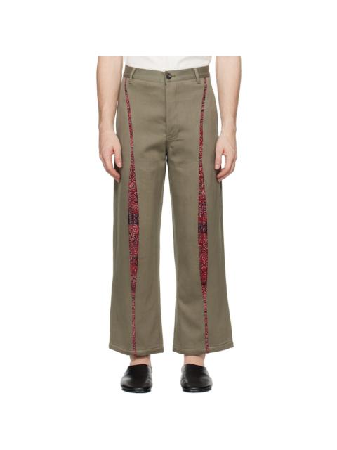 KARTIK RESEARCH Khaki Double Box Pleated Trousers