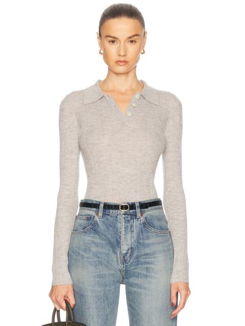 RENGGLI Cashmere Silk Rib Pointelle Knit Polo