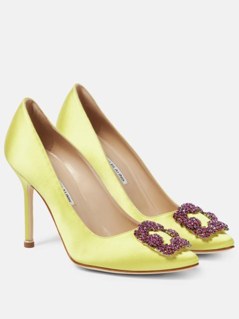 Manolo Blahnik Hangisi 105 embellished satin pumps