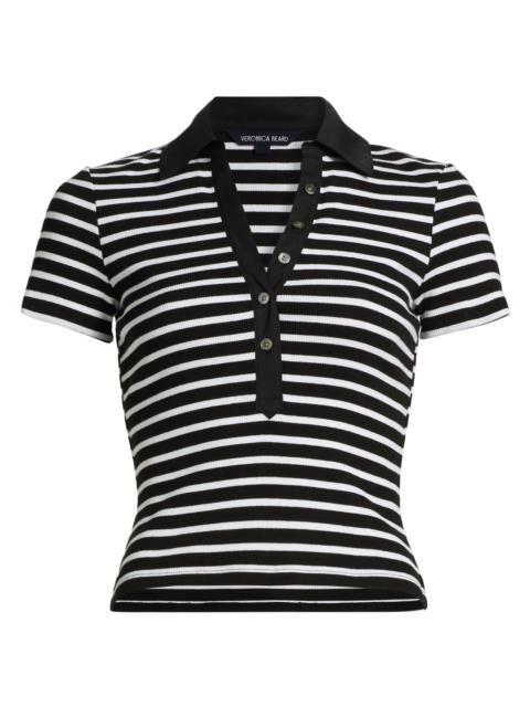 VERONICA BEARD Women's Kearney Striped Polo T-Shirt - White Black