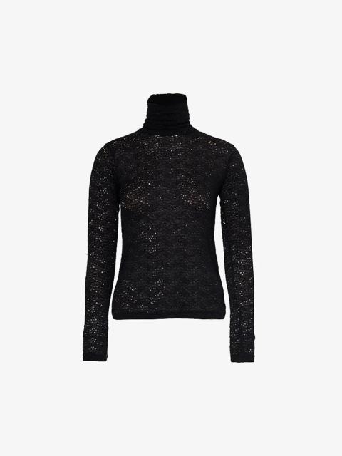 Song for the Mute Lace-pattern turtleneck woven top