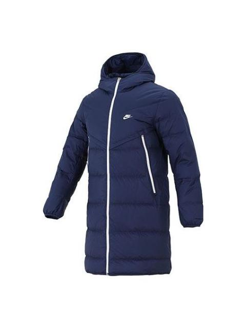 Nike Nike Logo mid-length Sports hooded down Jacket Navy Blue DD6789-410