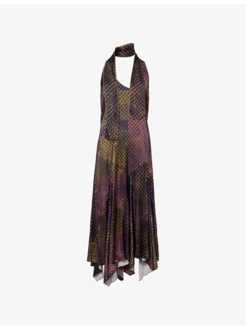SIEDRÉS Halterneck Raye Woven Midi Dress