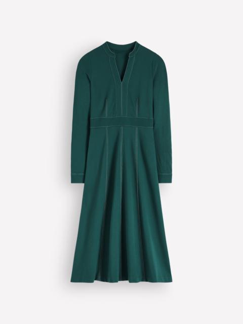 BODEN Alex Ponte Contrast Midi Dress-Midnight Ocean