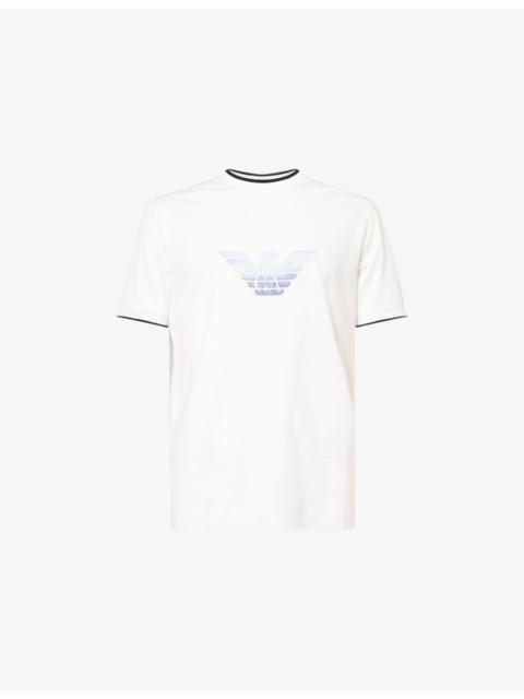 EMPORIO ARMANI Eagle-Embroidery Crewneck Woven T-Shirt