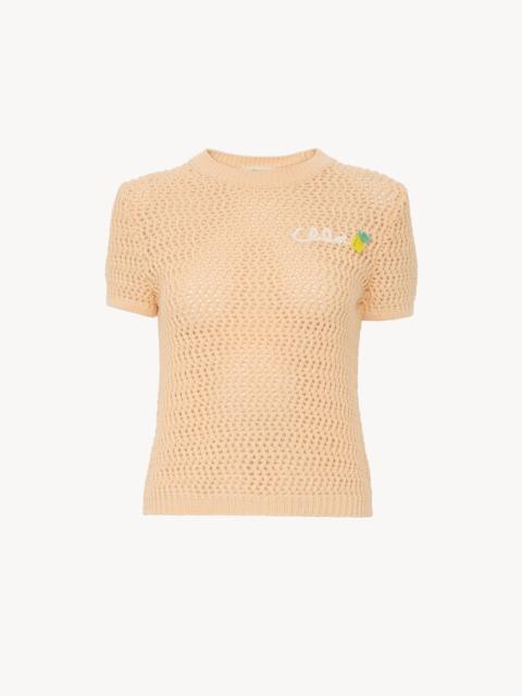 Chloé SHORT-SLEEVE LOGO SWEATER IN CROCHET KNIT