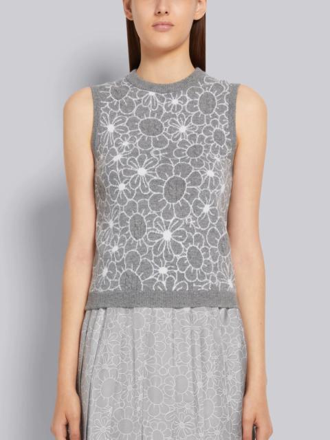Thom Browne Light Grey Cashmere Floral Toile Intarsia Shell Top