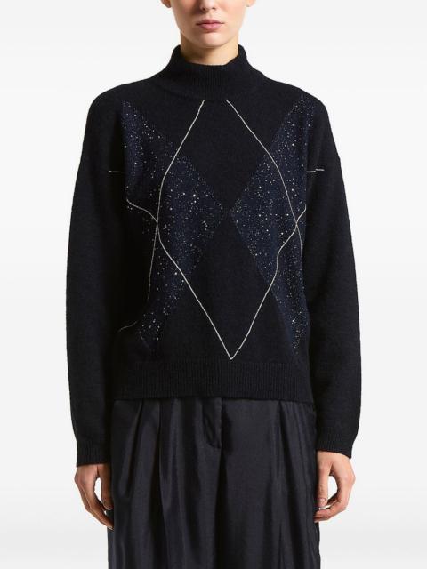PESERICO argyle-pattern embellished sweater