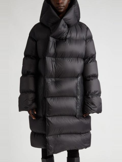 Rick Owens Hooded Down Puffer Coat in Black/Black