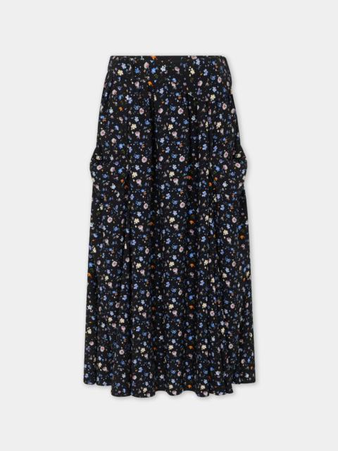 rabanne BLACK PRINTED CREPE MIDI SKIRT WITH SIGNATURE FRONT POCKETS