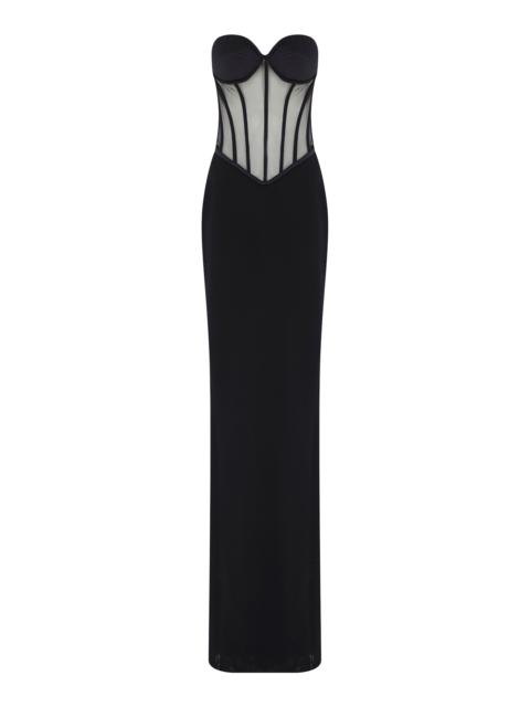 THE NEW ARRIVALS ILKYAZ OZEL Tara Mesh-Detailed Silk-Satin Corseted Maxi Dress black