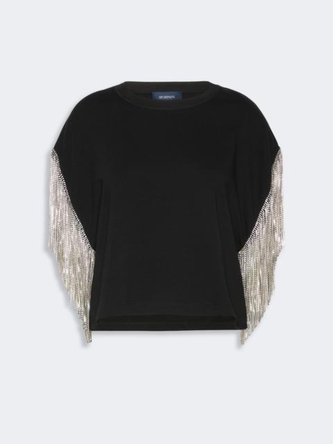 Sportmax RIVIERA Rhinestone fringe-adorned cotton boxy T-shirt - BLACK