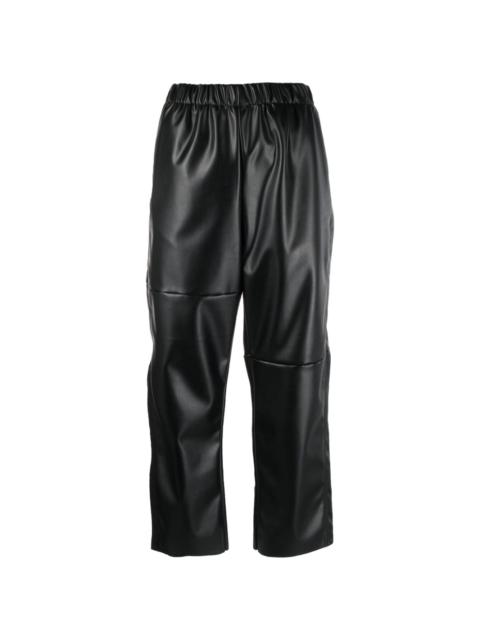 elasticated-waistband faux-leather trousers