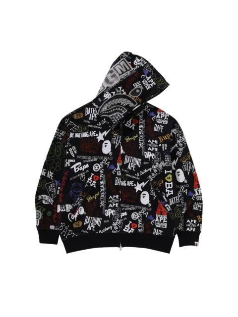 A BATHING APE® BAPE Hand Draw Pattern Shark Zip Hoodie 'Black'