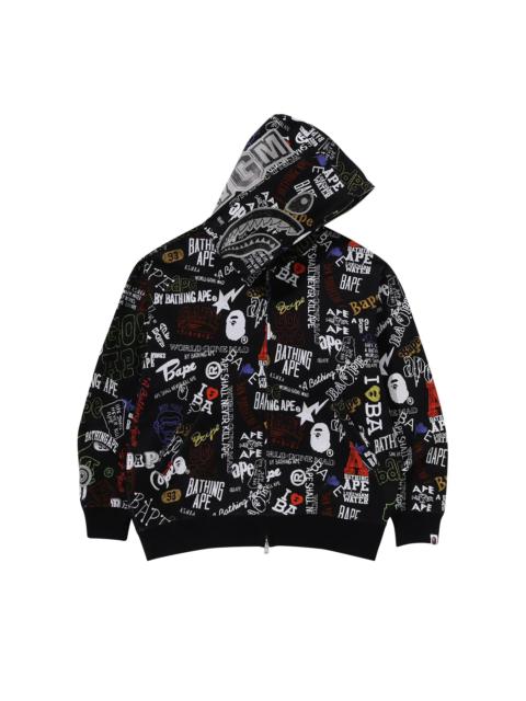 BAPE Hand Draw Pattern Shark Zip Hoodie 'Black'