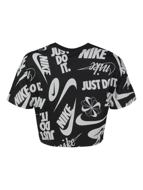 Nike (WMNS) Nike Just Do It Full Print Logo Short Sleeve 'Black Grey' AR6348-010