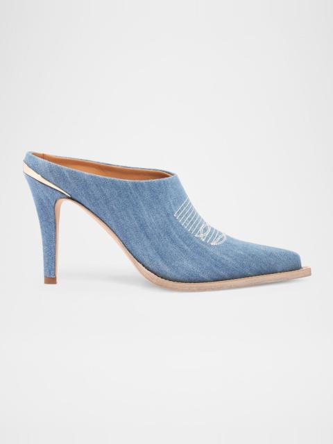 PARTLOW Lainy Denim Western Mule Pumps