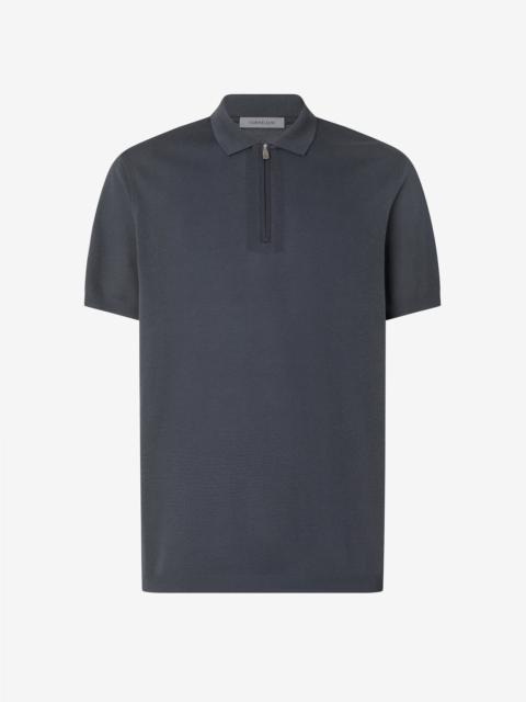 CORNELIANI Anthracite grey zipped pure cotton polo shirt