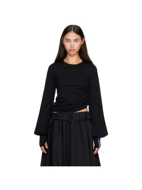 Y-3 Black Wool Cinched Drape Long Sleeve T-shirt