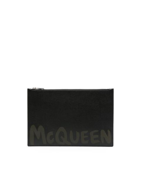 logo-print leather clutch bag