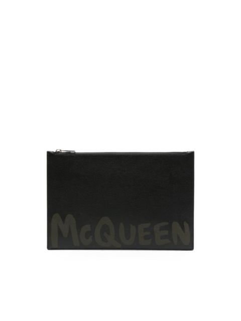 Alexander McQueen logo-print leather clutch bag