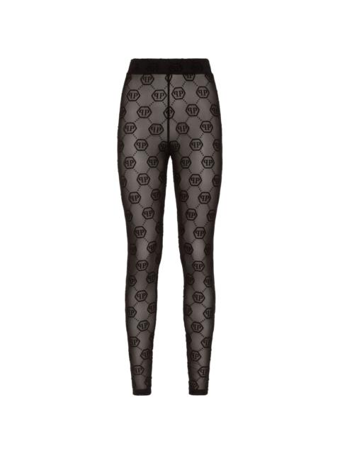 monogram-pattern tulle leggings