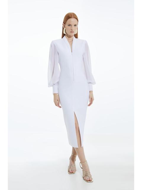 KAREN MILLEN Bandage Figure Form Zip Detail Chiffon Sleeve Knit Dress