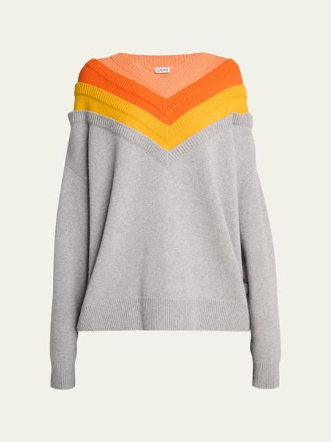 Jean Paul Gaultier Layered V-Neck Wool Oversized Sweater